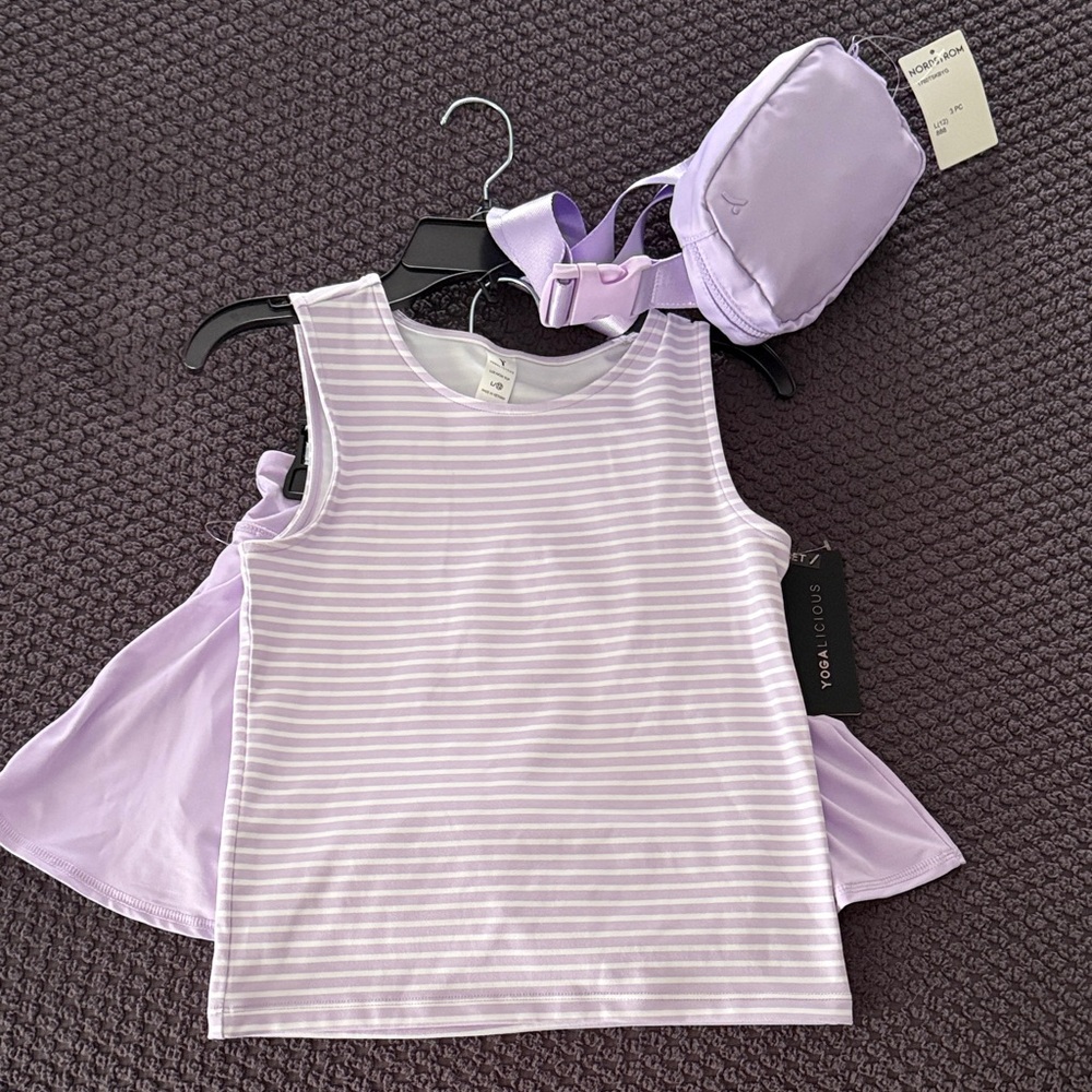 Yogalicious Girls Lavender Striped Tank and Lilac Crossbody Set